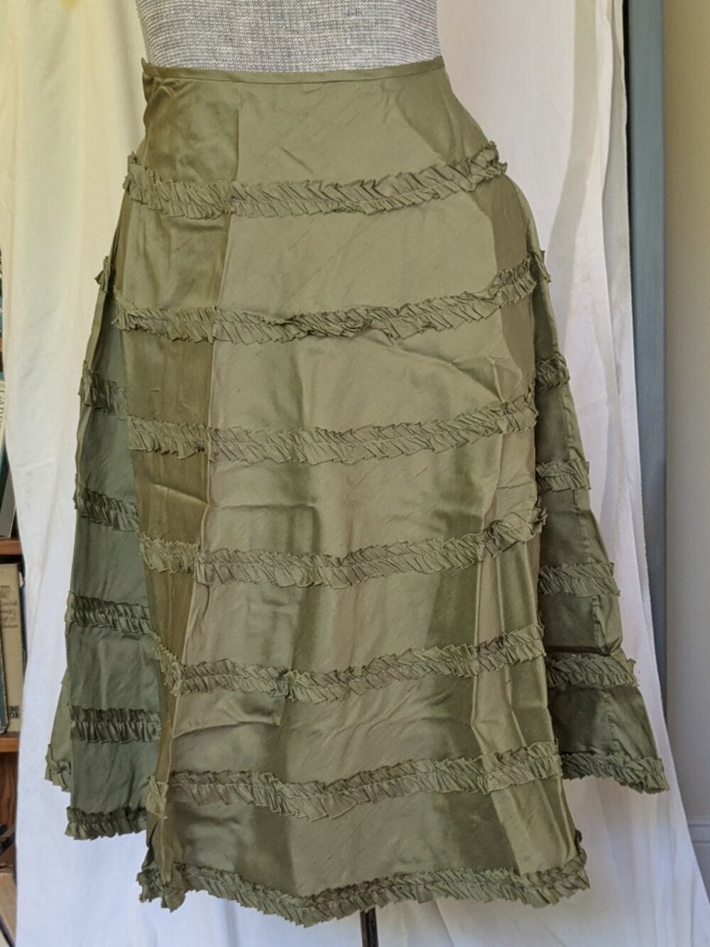 Raw Silk Zelie Green Ruffled Skirt size 4